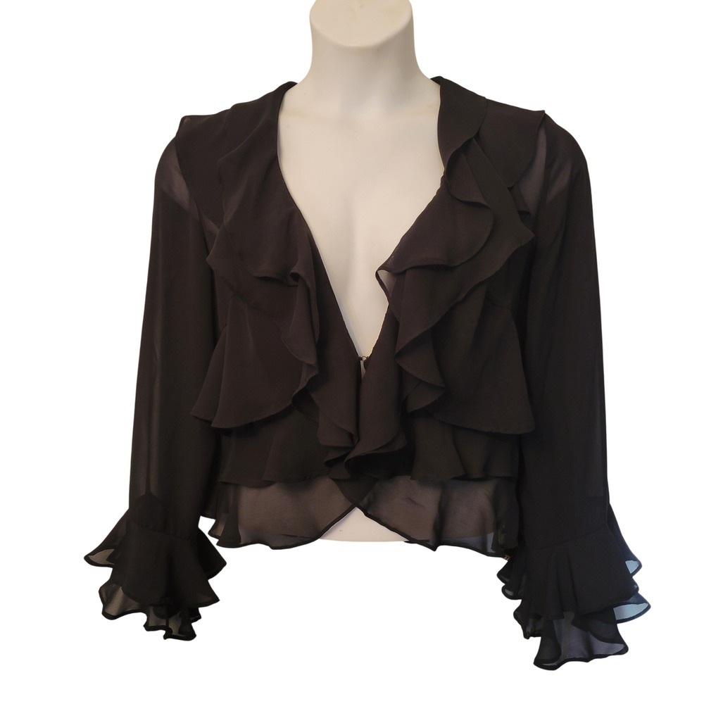 MSK L Black Ruffle Front Sheer Blouse Whimsigoth Fairy Coquette Romance Academia